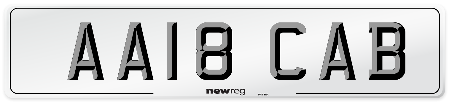 AA18 CAB Number Plate from New Reg